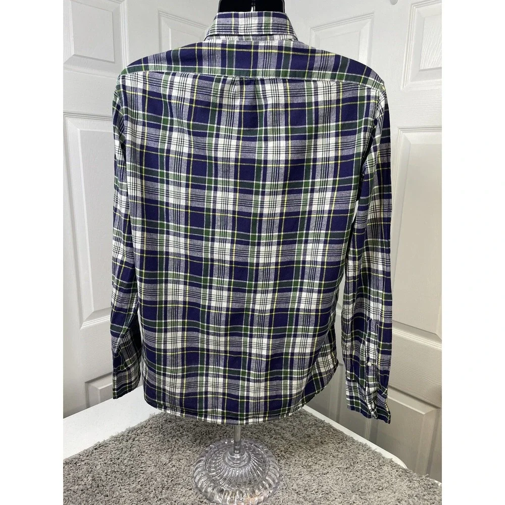 J. Crew Indian Madras‎ Men Slim Fit Plaid Button Down Blue Green L/S Shirt XL.